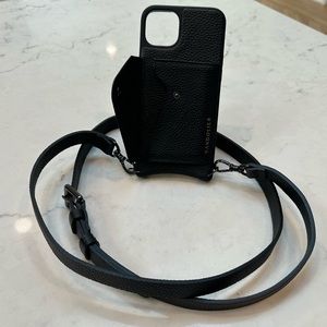 Bandolier - Hailey Side Slot Leather Crossbody Bandolier in Black/Pewter